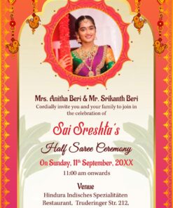 Traditional Half Saree Invitation_banana Tree Background Theme_hindu Decorated