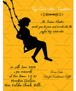 Yellow Theme Vintage Teej Invitation Card With Cradle