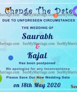 Shaadi Postponed Change In Wedding Date Announcement  In Blue Theme Background