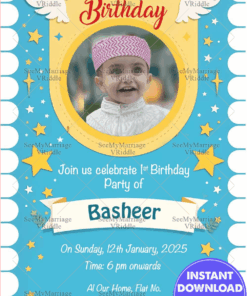 Blue Theme Islamic Birthday Whatsapp Invitation Card
