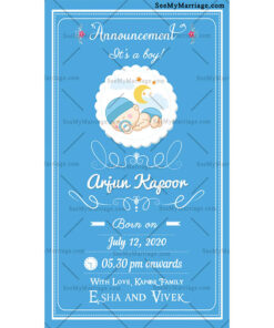 Blue Theme Cartoon Baby Announcement Card