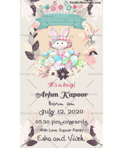 Floral, Cream Theme Baby Girl Announcement Card
