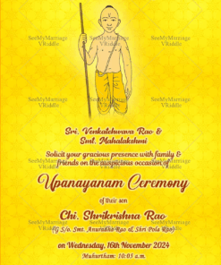 Ganesha Theme Yellow Upanayanam Invitation Card