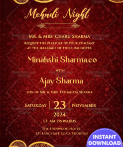 Gold Leaf Mehndi Party Night Invitation Card