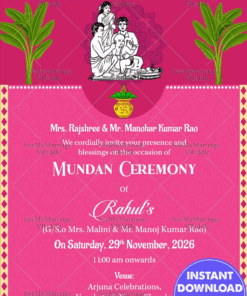 Tonsure Ceremony Pink Theme Cream Bordered Invitation Ecard