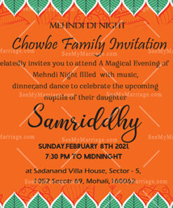 White Leaf Decoration Mehndi Party Invitation Card