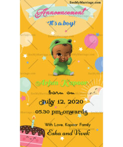 Yellow Theme Baby Boy Announcement Card