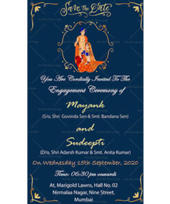 The Two Loving Parrots Dark Navy Blue Theme Engagement Invitation Video With Animated Bride And Groom Clip Art With Decorated G