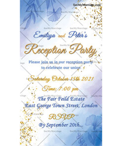 Drink Dance And Party Blue Water Colour Theme Reception Party Invitation Card With Glowing Glitter Particles
