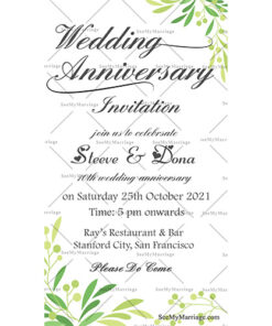 Lets Rejoice, Sing And Celebrate Wedding Anniversary Green Leaves Theme Anniversary Invitation Card