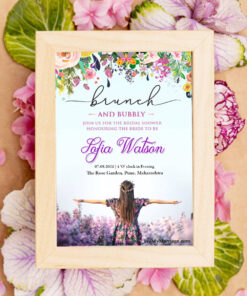 Brunch With Bubbly Pink And Lavender Theme Bridal Shower Invitation Card