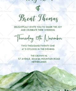 Canadian Wedding Card - Watercolor Mountains, Calgary, Canmore And Banaff