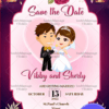 Christian Save The Date Invitation Couple Characters Pink Floral And Lamps
