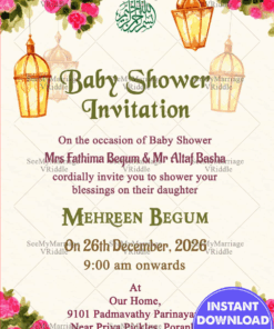 Pink Floral Theme Muslim Baby Shower Invitation Gif With Cream Background