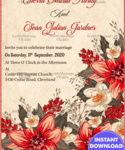 Red Floral Wedding Invitation Card