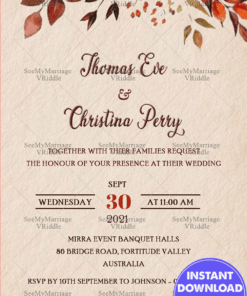 Rustic Fall Wedding Invitation, Australian Native, Instantly Editable Card
