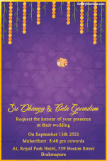 Tamil Wedding Invitation Gif With Caricature, Traditional, Violet And Gold Theme | ID: 11714 | ID: 11715