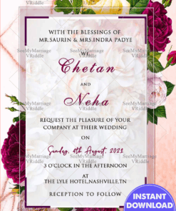 Bohemian Floral Wedding Card, Bouquet, Roses, Spring Invitation