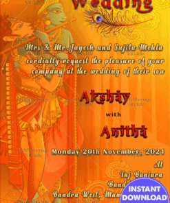 Modern Radha Krishna North Indian Wedding Card