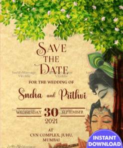 Radha Krishna Romantic Hindu Wedding Invitation Card | ID: ec_11082