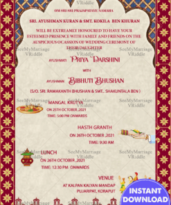 Traditional Red And Blue Theme Odiya Wedding Invitation Card