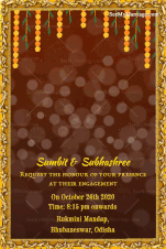 Brown Theme Odia Engagement Gif Invitation With Cartoon Characters