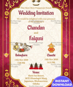 Odiya Wedding Card With All Rituals, Pink Theme, Bahaghara, Chauthi, Instantly Editable