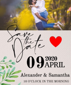 Simple Wedding Save The Date Invitation With Animated Leaves & Couple Picture | ID: 11778