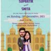Taj Mahal Theme Caricature Wedding Card