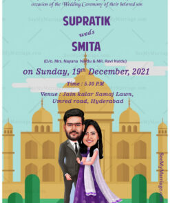 Taj Mahal Theme Caricature Wedding Card