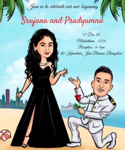 The Brides Captain Destination Wedding Save The Date Card With Couple Caricatures