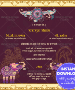 Purple And Cream Theme Engagement Card With Traditional Decorated Elephants Background | ID: ec_11356
