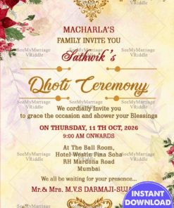 Traditional Dhoti Ceremony Invitation Card In Cream Theme