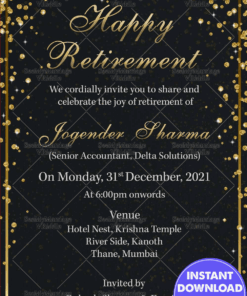 Black And Gold Bokeh Theme Retirement Party Invitation Card