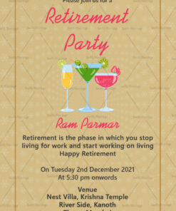 Cocktail Theme Retirement Party Invitation Card