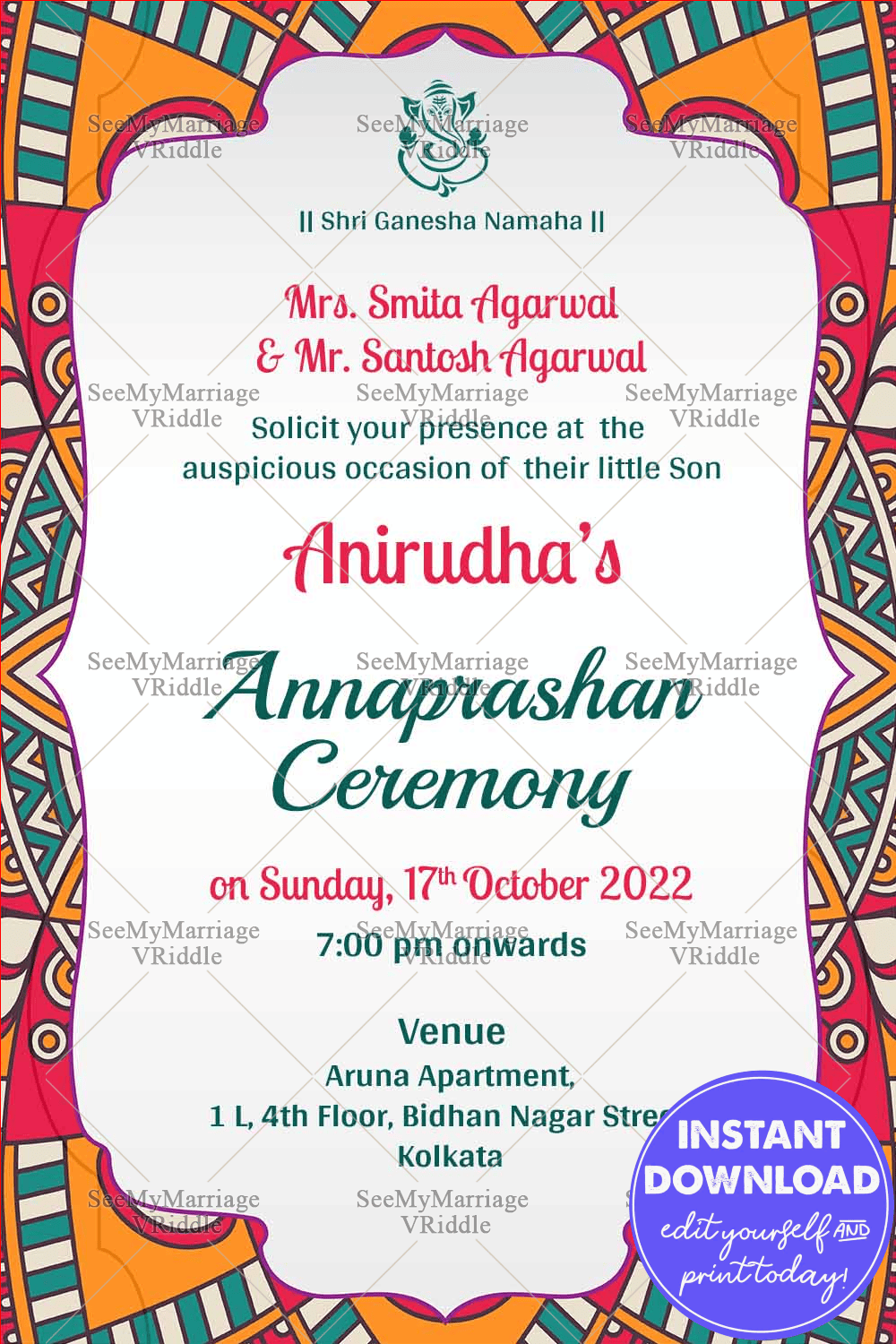 Colorful Mandala Theme Annaprasan Invitation Card