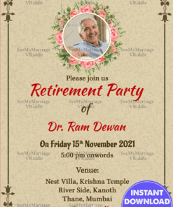 Cream And Rose Floral Theme Retirement Invitation Card