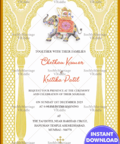 Mandap & Elephant Theme Punjabi Wedding Invitation Card