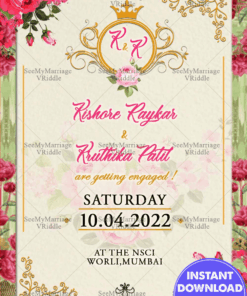 Floral Flowers Engagement Invitation Card With Pink & Cream Theme