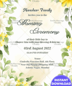 Garden Flower Theme Naming Ceremony Invitation Card