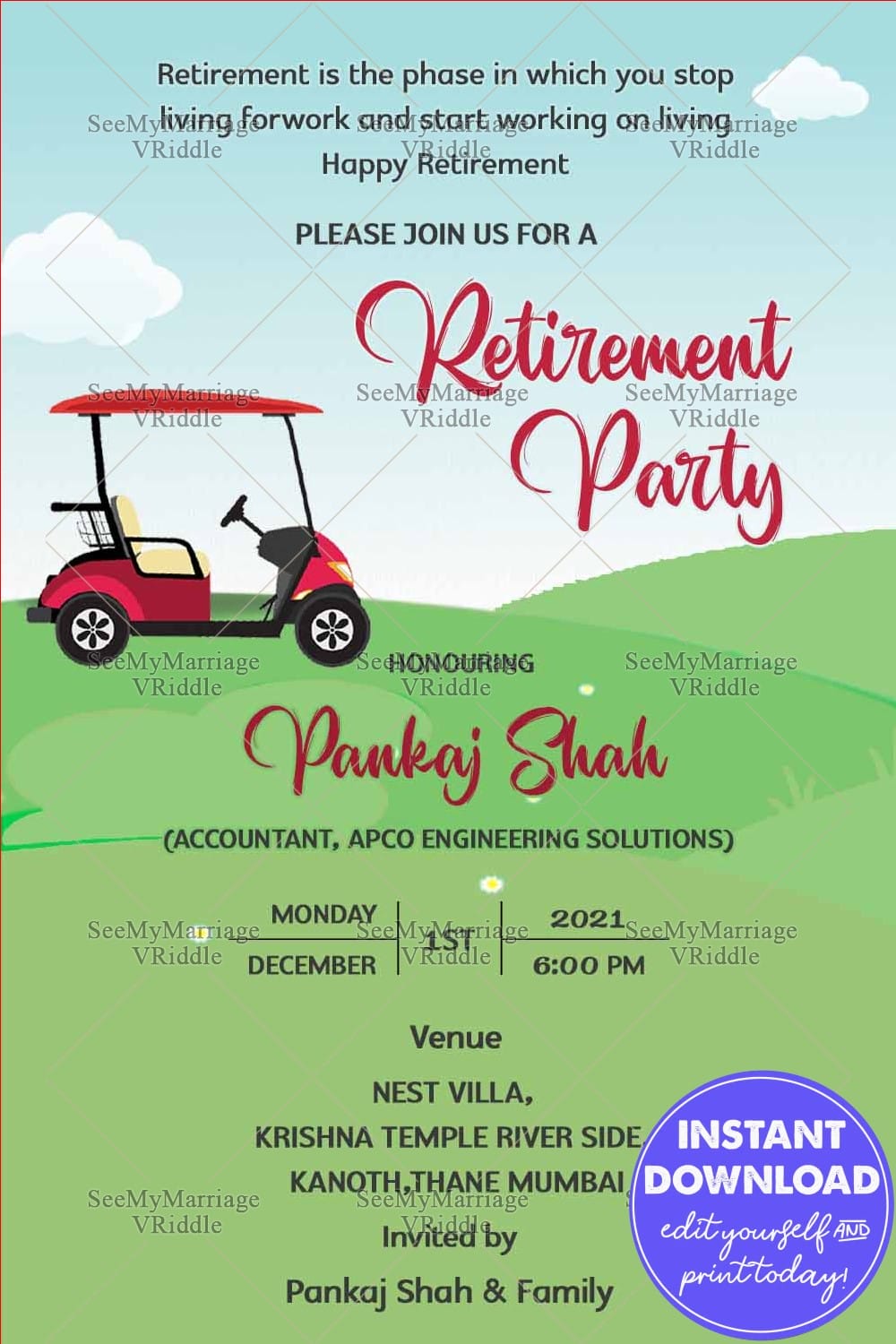 Golf Theme Retirement Party Invitation Ecard