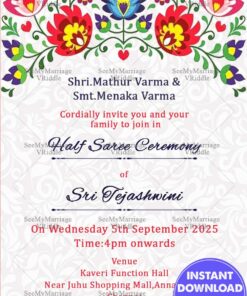 Halfsaree Invitation Card With Floral Design Theme