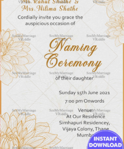 Lotus Floral & Golden Frame Theme Naming Ceremony Invitation Card