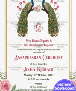 Peacock And Red Roses Theme Baby First Rice Eating Ceremony Invitation Card
