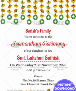 Pritable Seemantham Invitation Card In Telugu