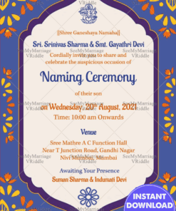 Purple And Cream Floral Theme Unique Naming Ceremony Invitation Card