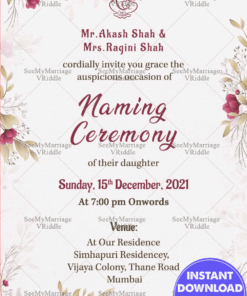 Purple Rose Floral Theme Naming Ceremony Invitation Card