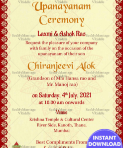 Red Floral Bordered Traditional Upanayanam Ceremony Invitation Card