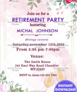 Retirement Cheerful Toast Invitation Card With Floral Flowers Theme
