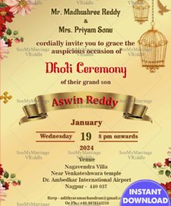 Royal Cream Theme Traditional Dhoti Invitation Card
